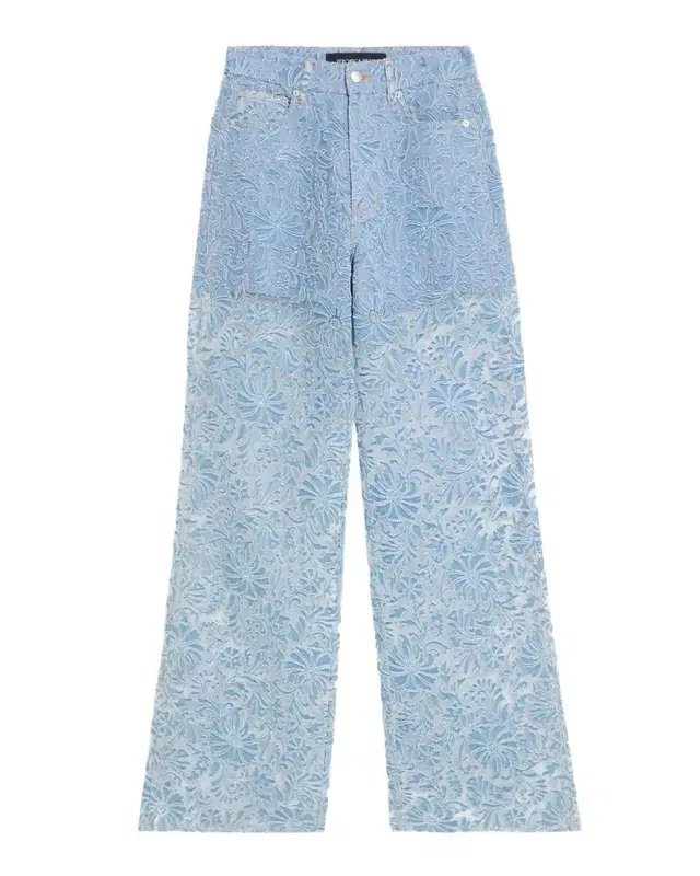 Veronica Beard Taylor Sheer Floral Wide-Leg Jeans