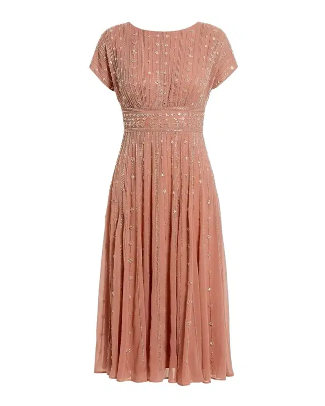 Mac Duggal Beaded Chiffon Midi Dress