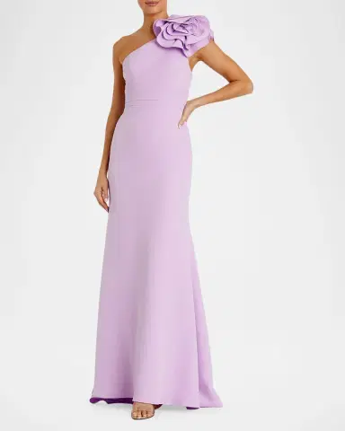 Mac Duggal One-Shoulder Rosette Crepe Gown | Thumbnail 2