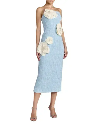 Mac Duggal Floral Applique Boucle Strapless Midi Dress | Thumbnail 1