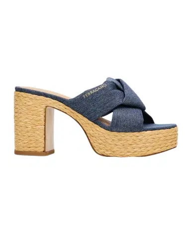 Ferragamo 85mm Douglas Platform Denim Mule Sandals | Thumbnail 1 Ferragamo 85mm Douglas Platform Denim Mule Sandals | Thumbnail 1