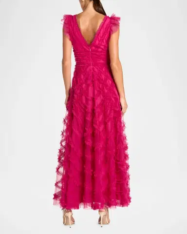 Mac Duggal Ruffled Mesh Midi Dress | Thumbnail 3
