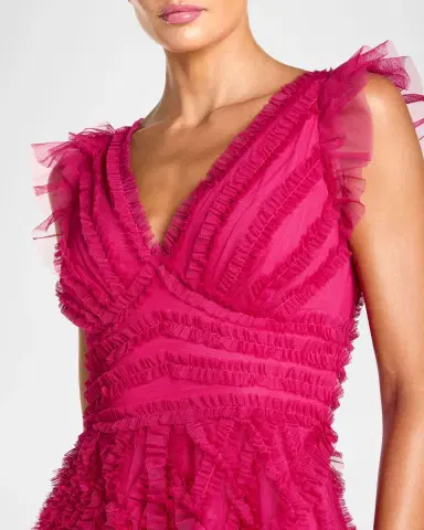 Mac Duggal Ruffled Mesh Midi Dress | Thumbnail 4