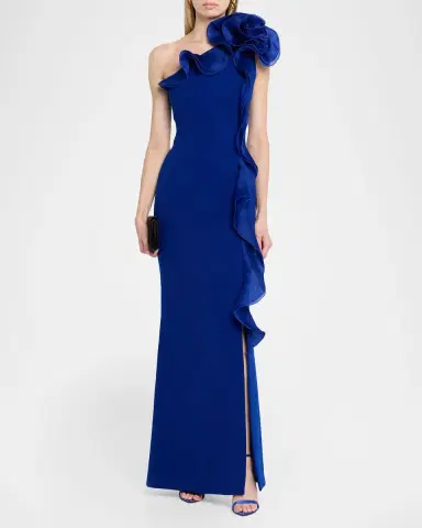 Rickie Freeman for Teri Jon One-Shoulder Ruffle Column Gown | Thumbnail 2