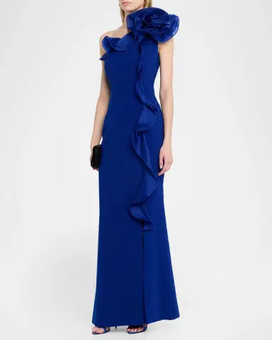 Rickie Freeman for Teri Jon One-Shoulder Ruffle Column Gown | Thumbnail 4
