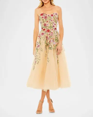 Mac Duggal Floral-Embroidered Tulle Midi Dress | Thumbnail 2 Mac Duggal Floral-Embroidered Tulle Midi Dress | Thumbnail 2