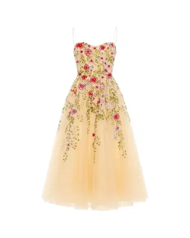 Mac Duggal Floral-Embroidered Tulle Midi Dress | Thumbnail 1 Mac Duggal Floral-Embroidered Tulle Midi Dress | Thumbnail 1