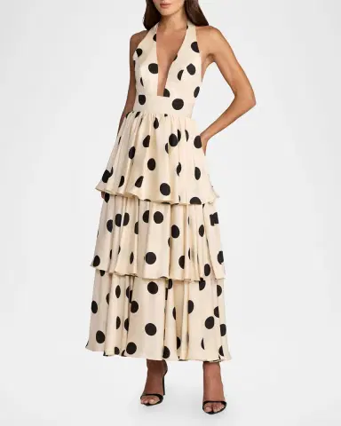 Mac Duggal Plunging Tiered Polka Dot Maxi Dress | Thumbnail 2 Mac Duggal Plunging Tiered Polka Dot Maxi Dress | Thumbnail 2