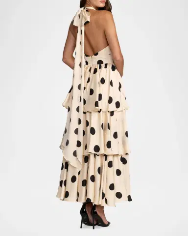 Mac Duggal Plunging Tiered Polka Dot Maxi Dress | Thumbnail 3 Mac Duggal Plunging Tiered Polka Dot Maxi Dress | Thumbnail 3