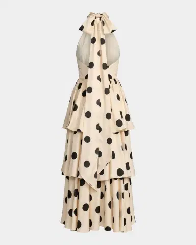 Mac Duggal Plunging Tiered Polka Dot Maxi Dress | Thumbnail 6 Mac Duggal Plunging Tiered Polka Dot Maxi Dress | Thumbnail 6