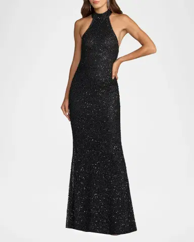 Mac Duggal Backless Beaded Halter Gown | Thumbnail 2 Mac Duggal Backless Beaded Halter Gown | Thumbnail 2