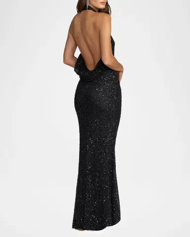 Mac Duggal Backless Beaded Halter Gown | Thumbnail 3 Mac Duggal Backless Beaded Halter Gown | Thumbnail 3