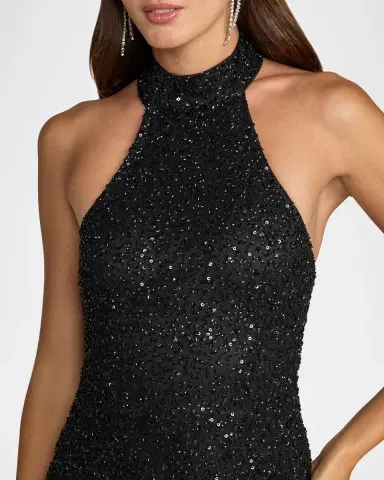 Mac Duggal Backless Beaded Halter Gown | Thumbnail 4 Mac Duggal Backless Beaded Halter Gown | Thumbnail 4