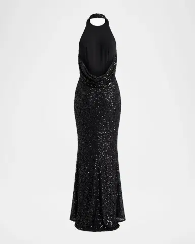 Mac Duggal Backless Beaded Halter Gown | Thumbnail 6 Mac Duggal Backless Beaded Halter Gown | Thumbnail 6