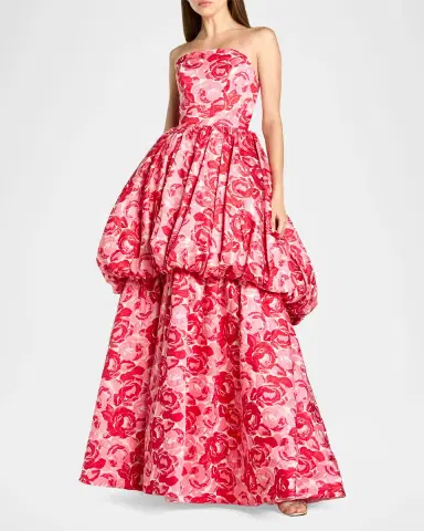 Mac Duggal Floral Brocade Bubble Hem Strapless Gown | Thumbnail 2