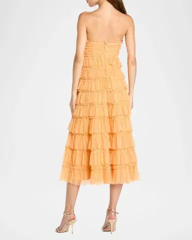 Mac Duggal Mesh Ruffled Strapless Midi-Dress | Thumbnail 3 Mac Duggal Mesh Ruffled Strapless Midi-Dress | Thumbnail 3