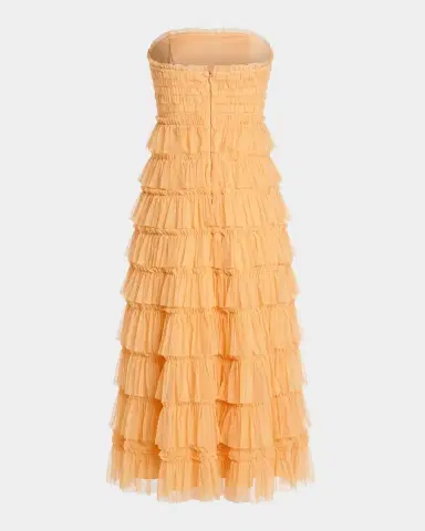 Mac Duggal Mesh Ruffled Strapless Midi-Dress | Thumbnail 5 Mac Duggal Mesh Ruffled Strapless Midi-Dress | Thumbnail 5