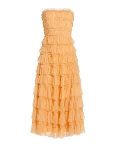 Mac Duggal Mesh Ruffled Strapless Midi-Dress | Thumbnail 1 Mac Duggal Mesh Ruffled Strapless Midi-Dress | Thumbnail 1