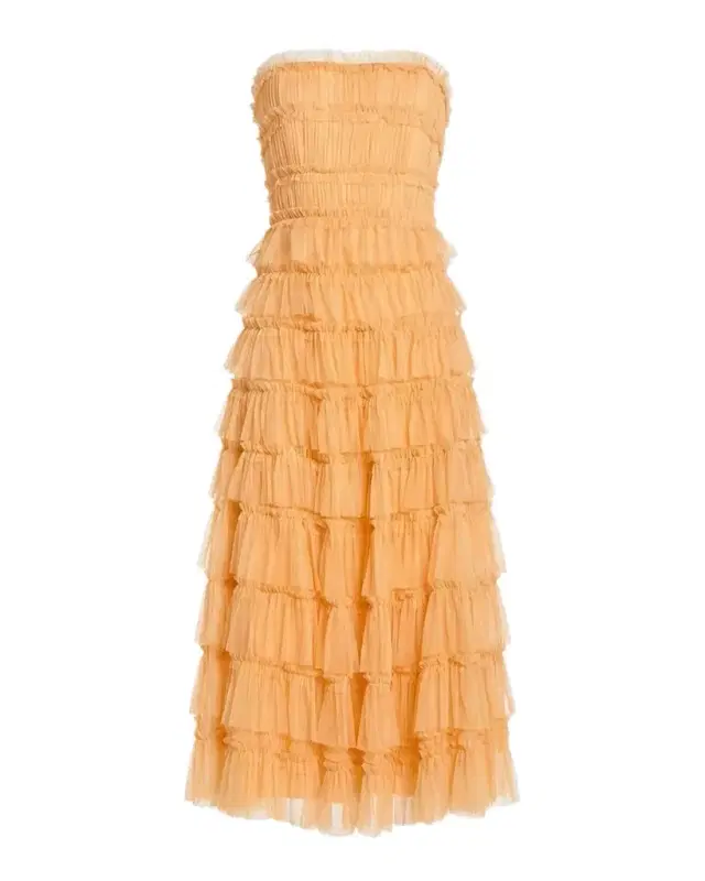 Mac Duggal Mesh Ruffled Strapless Midi-Dress