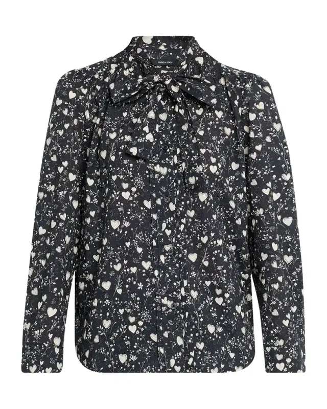 ong-Sleeve Tie-Neck Cotton Shirt
