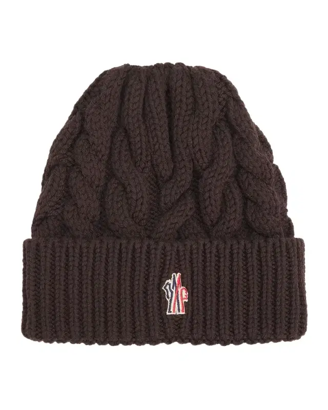 Moncler Grenoble Cable-Knit Wool Logo Beanie