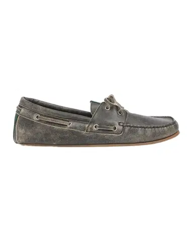 Gucci Men's Web Washed-Effect Leather Boat Shoes | Thumbnail 1 Gucci Men's Web Washed-Effect Leather Boat Shoes | Thumbnail 1