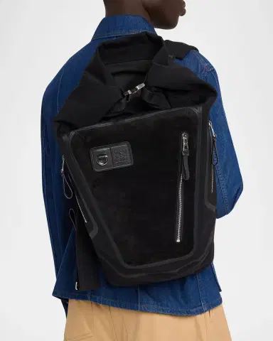 Loewe Men's Flex Roll-Top Canvas & Suede Backpack | Thumbnail 2 Loewe Men's Flex Roll-Top Canvas & Suede Backpack | Thumbnail 2