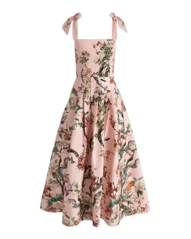 ALICE + OLIVIA Hana Floral Tie-Shoulder Maxi Dress