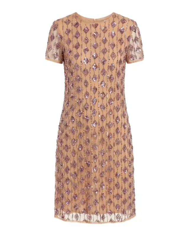 Mac Duggal Sequin-Embellished Mesh Shift Dress