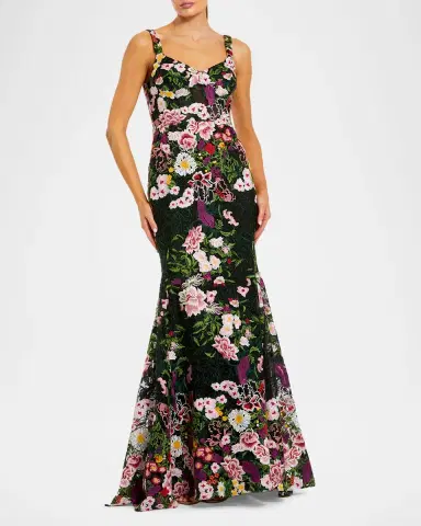 Mac Duggal Floral-Embroidered Mermaid Gown | Thumbnail 2