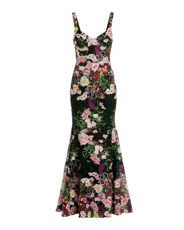 Floral-Embroidered Mermaid Gown