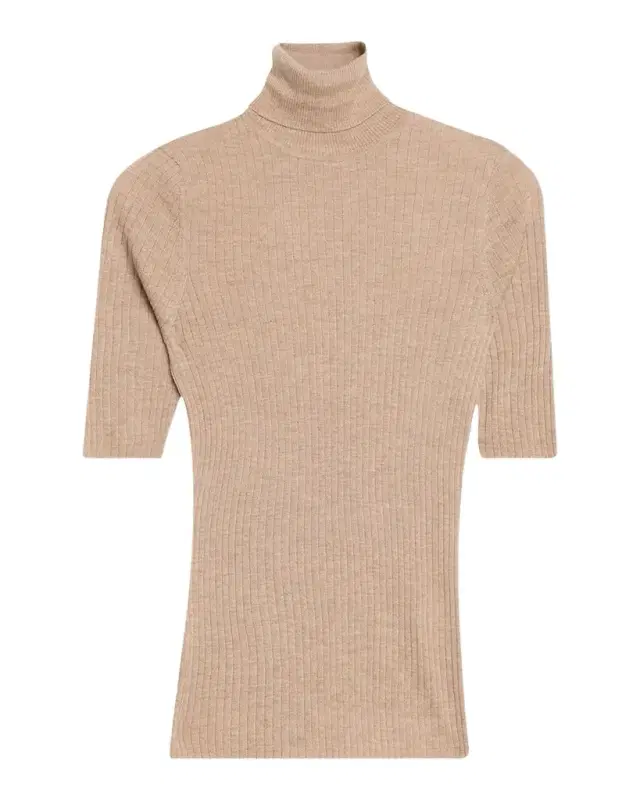 Rib-Knit Cashmere Turtleneck Top