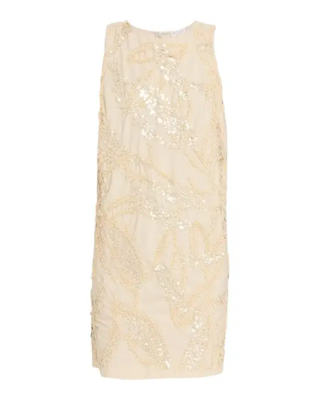 Brunello Cucinelli Dazzling Seabed Embroidered Techno Cotton Mini Dress