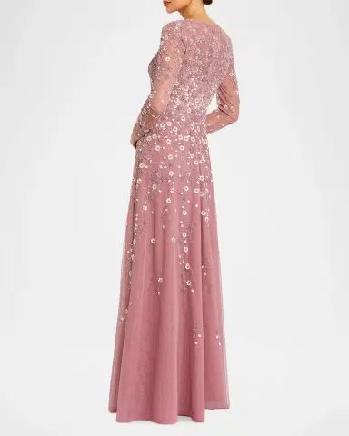 Mac Duggal Floral-Embellished Long-Sleeve A-Line Gown | Thumbnail 3 Mac Duggal Floral-Embellished Long-Sleeve A-Line Gown | Thumbnail 3