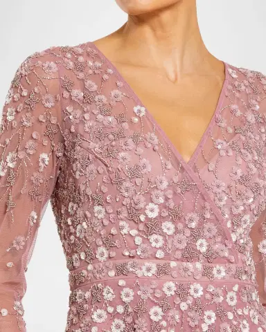 Mac Duggal Floral-Embellished Long-Sleeve A-Line Gown | Thumbnail 4 Mac Duggal Floral-Embellished Long-Sleeve A-Line Gown | Thumbnail 4