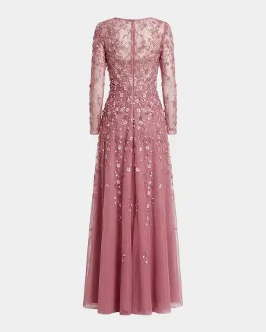 Mac Duggal Floral-Embellished Long-Sleeve A-Line Gown | Thumbnail 5 Mac Duggal Floral-Embellished Long-Sleeve A-Line Gown | Thumbnail 5