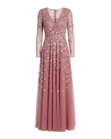 Mac Duggal Floral-Embellished Long-Sleeve A-Line Gown | Thumbnail 1 Mac Duggal Floral-Embellished Long-Sleeve A-Line Gown | Thumbnail 1