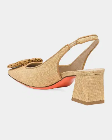 Santoni 50mm Lemon Raffia and Leather Slingback Pumps | Thumbnail 2 Santoni 50mm Lemon Raffia and Leather Slingback Pumps | Thumbnail 2