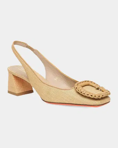 Santoni 50mm Lemon Raffia and Leather Slingback Pumps | Thumbnail 5 Santoni 50mm Lemon Raffia and Leather Slingback Pumps | Thumbnail 5