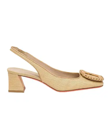 Santoni 50mm Lemon Raffia and Leather Slingback Pumps | Thumbnail 1 Santoni 50mm Lemon Raffia and Leather Slingback Pumps | Thumbnail 1
