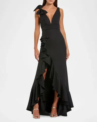 Mac Duggal Plunging High-Low Ruffle Crepe Gown | Thumbnail 2 Mac Duggal Plunging High-Low Ruffle Crepe Gown | Thumbnail 2