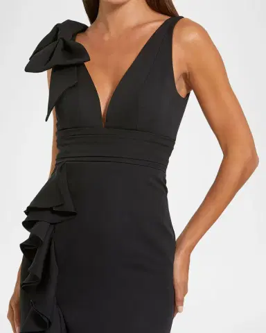 Mac Duggal Plunging High-Low Ruffle Crepe Gown | Thumbnail 4 Mac Duggal Plunging High-Low Ruffle Crepe Gown | Thumbnail 4