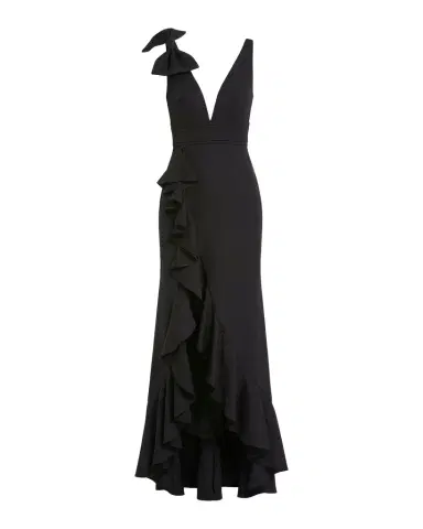 Mac Duggal Plunging High-Low Ruffle Crepe Gown | Thumbnail 1 Mac Duggal Plunging High-Low Ruffle Crepe Gown | Thumbnail 1
