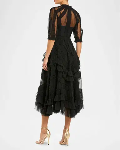 Mac Duggal High-Neck Ruffled A-Line Midi Dress | Thumbnail 3 Mac Duggal High-Neck Ruffled A-Line Midi Dress | Thumbnail 3