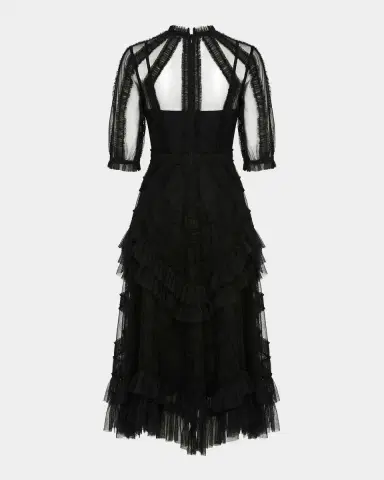 Mac Duggal High-Neck Ruffled A-Line Midi Dress | Thumbnail 5 Mac Duggal High-Neck Ruffled A-Line Midi Dress | Thumbnail 5