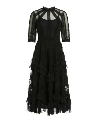 Mac Duggal High-Neck Ruffled A-Line Midi Dress | Thumbnail 1 Mac Duggal High-Neck Ruffled A-Line Midi Dress | Thumbnail 1