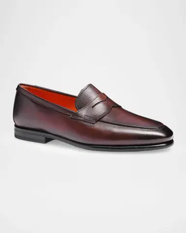 Santoni Men's Carlo Leather Penny Loafers | Thumbnail 2 Santoni Men's Carlo Leather Penny Loafers | Thumbnail 2