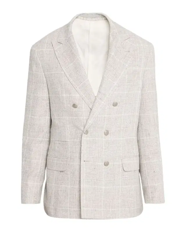 Brunello Cucinelli Men 's Linen Glen Plaid Double-Breasted Sport Coat