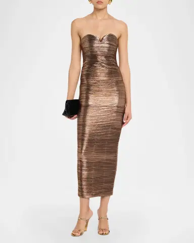 Retrofête Calypsa Strapless Lamé Midi Dress | Thumbnail 2 Retrofête Calypsa Strapless Lamé Midi Dress | Thumbnail 2
