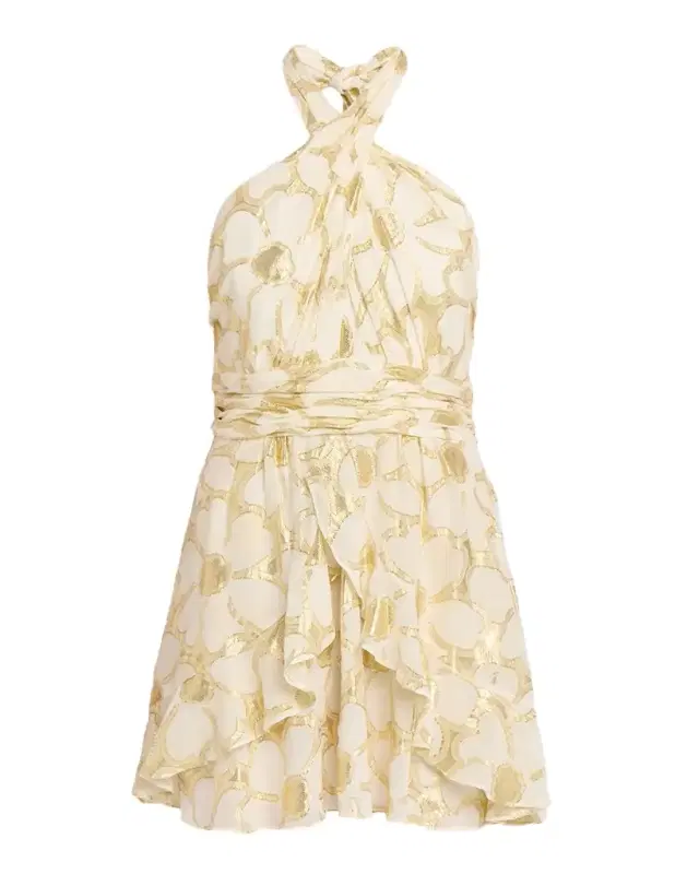 Ramy Brook Reuben Metallic Floral Halter Mini Dress